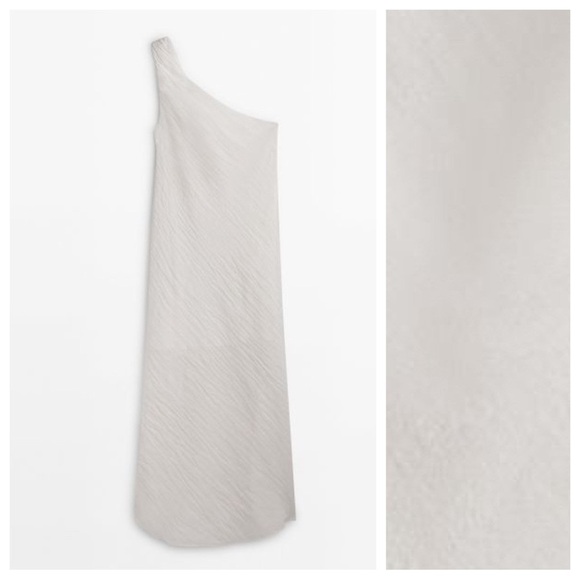 NWT. Massimo Dutti White Linen Blend Asymmetric Midi Slip Dress. Size L. - Picture 2 of 8